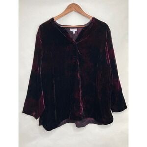 Pure Jill Women Velvet Tunic Top Plum Purple Tie Dye V-Neck XL Petite Whimsigoth